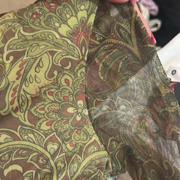 Y2K Garage Green Paisley Long Sleeve Mesh Top - Picture 3 of 6